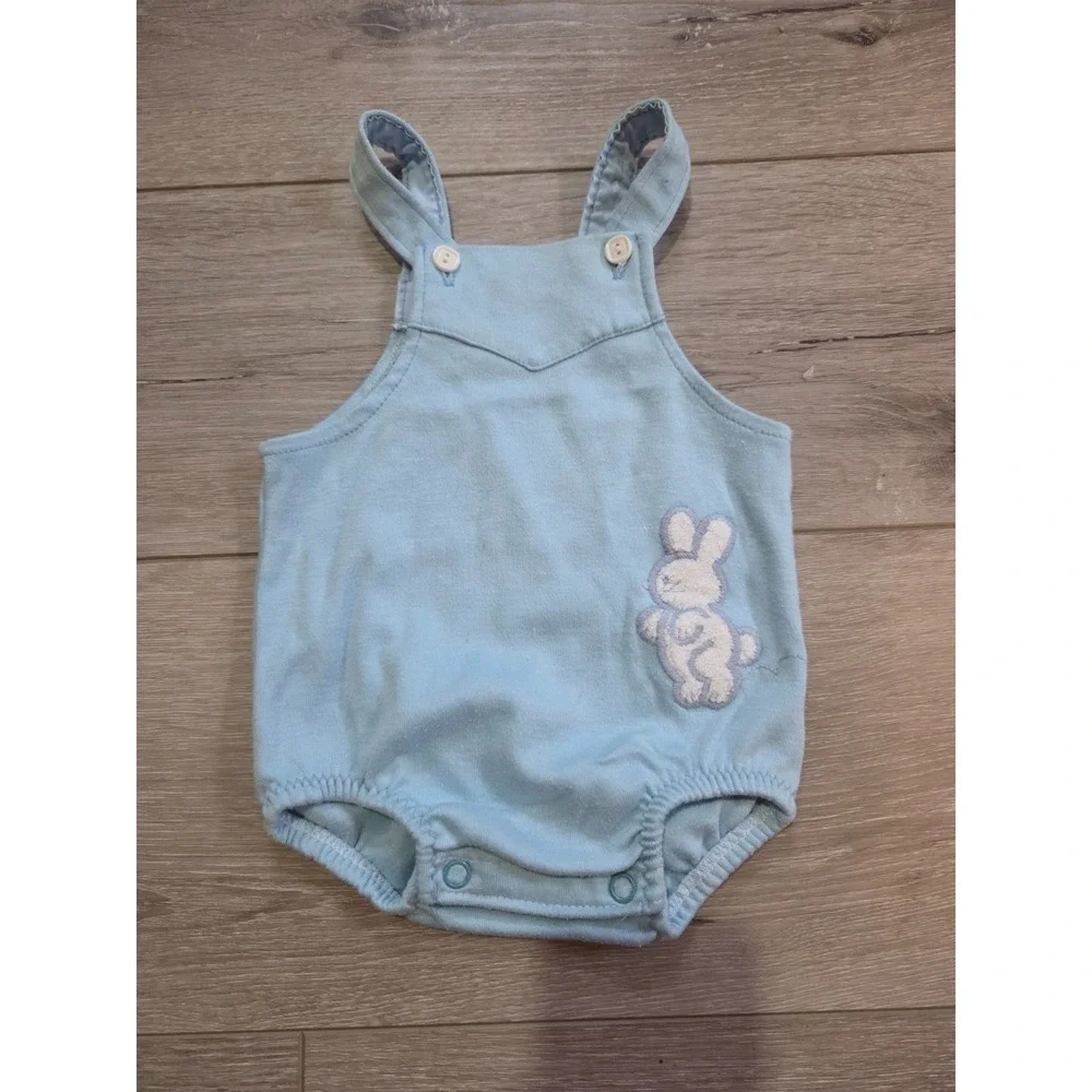 Vintage Carter's Baby Set Layette Nightgown + Overalls Romper Blue 6-9m